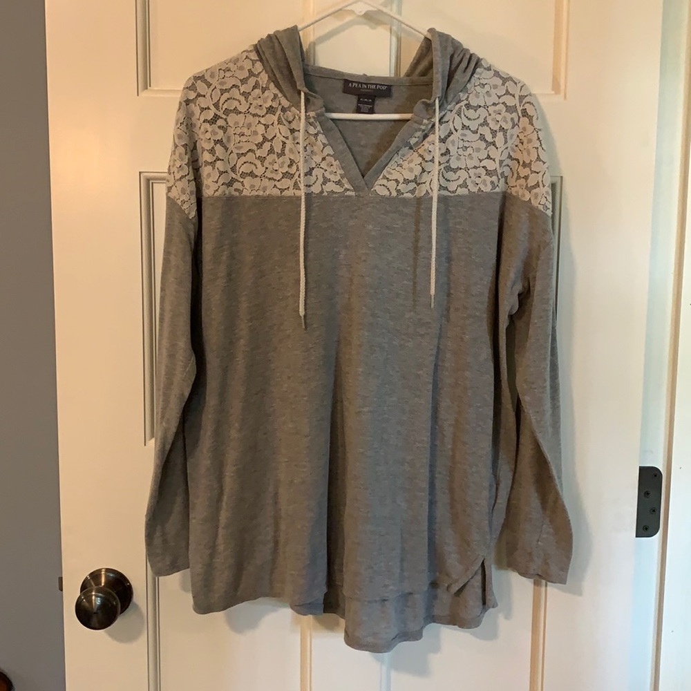 Long Sleeved Grey Hooded Maternity Tee-Shirt